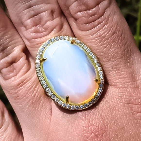 14k Gold Opal Gemstone Adjustable Statement Ring Plated in 14k Gold - Picture 10 of 16